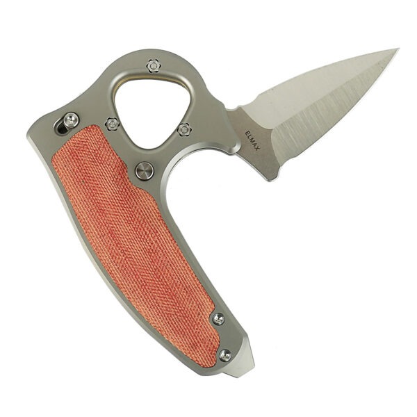 Exo-D Ti-bead blast handle Elmax Belt satin blade Orange micarta inlay - Image 3