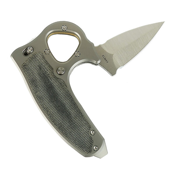 Exo-D Ti-bead blast handle Elmax Belt satin blade Black micarta inlay - Image 3